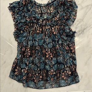ULLA JOHNSON beautiful blouse, floaty with gold pink blue detail